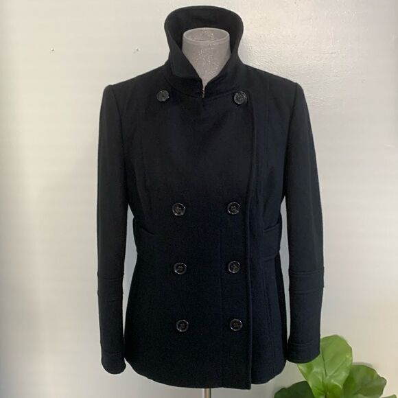 MODA International Black Wool Blend Pea Coat Size Medium Petite - Picture 1 of 16